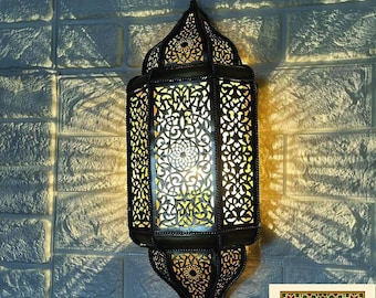 Handmade Moroccan Wall Lamp – Brass Engraved Sconce, Boho Chic Light Diffuser