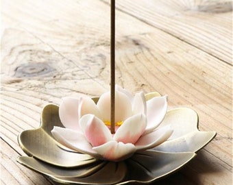 Ceramic Pink Lotus Incense Holder, Metal Floral Incense Dish, Incense Stick Holder, Incense Cone Holder, Incense Burner Holder, Home Decor