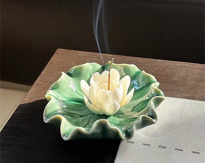 Lotus Incense Holder, Ceramic Leaf Incense Holder, Handmade Incense Holders, Dainty Home Decor, Gift for the Home, Incense Burner Holders
