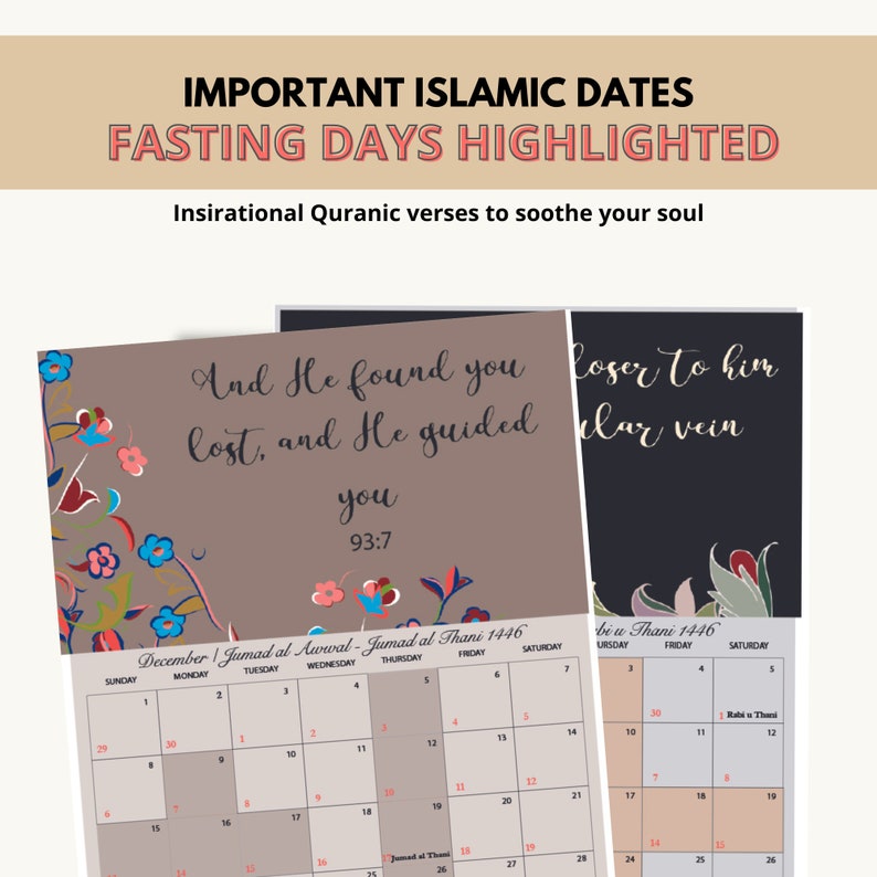 2024 Islamic Wall Calendar With Inspirational Words and Hijri Dates and