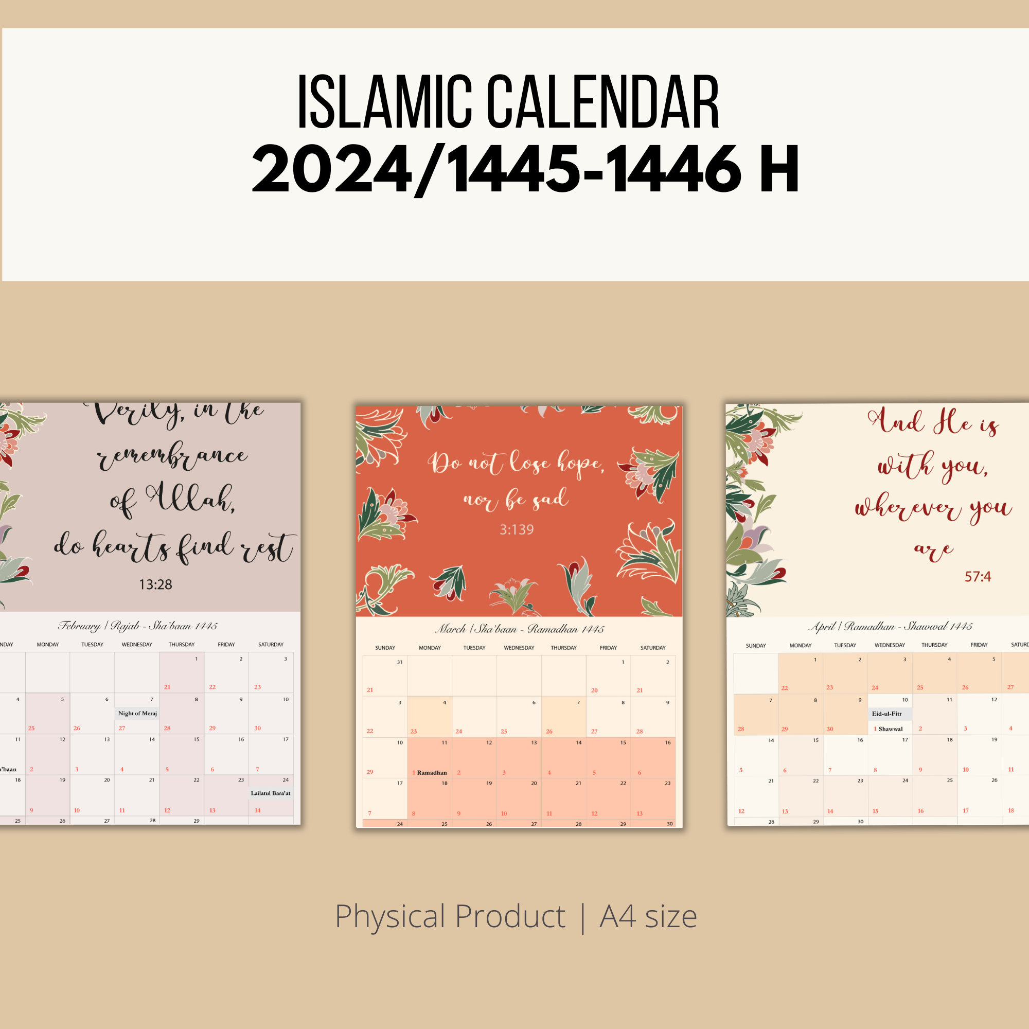 Printable Ramadan 2024 Calendar Islamic Wall Poster A2 / A3 -  Finland