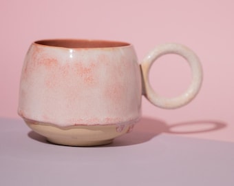 Hand Made, Pink Flowing Glaze Ceramic Mug, Coffee Mug