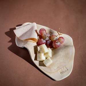 Handmade Ceramic Cheese Plate, Wavy Stoneware Serving Platter, Charcuterie Board