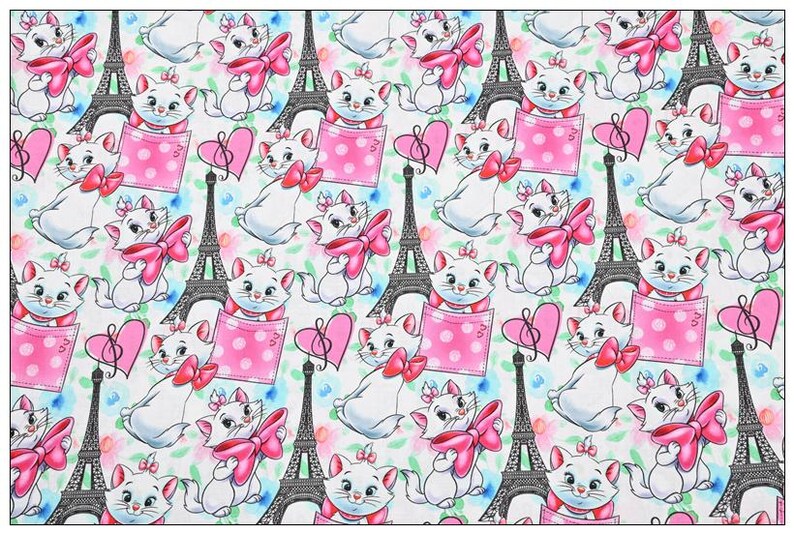 Marie Cat Fabric Aristocats Pink Whitefurred Kitten Fabric Cartoon