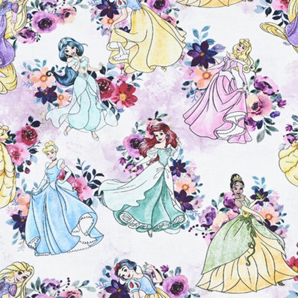 Disney Multi Princess Fabric Snow White Cinderella Ariel Jasmine Rapunzel Fabric Cartoon Anime Fabric 100% Cotton Fabric By The Half Yard