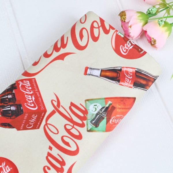 Coca-Cola Fabric Red Cola Logo Glass Bottles Fabric Cartoon Anime Fabric 100% Cotton Fabric By The Half Yard