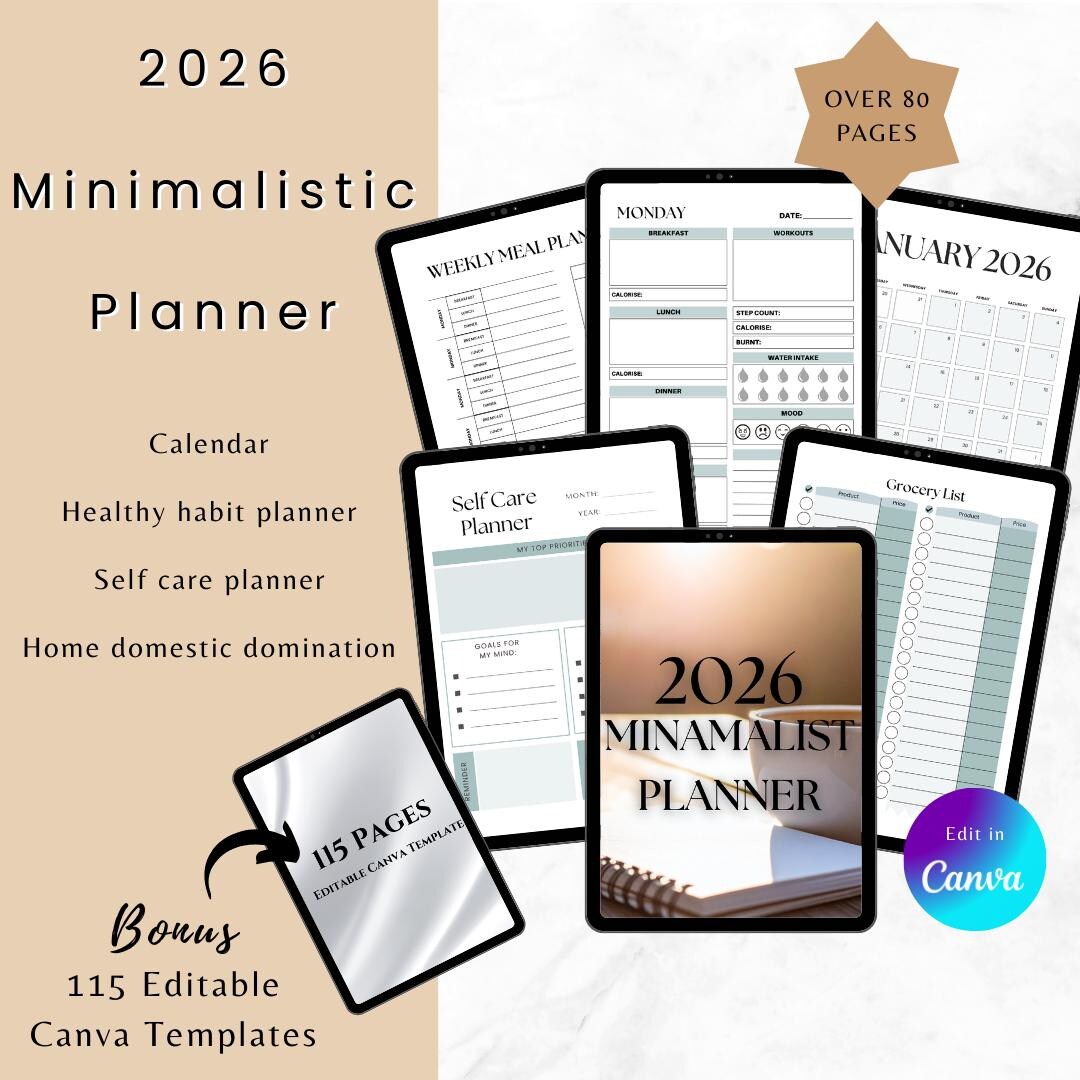 2026 Simple Minimalist Pink Planner Canva Editable Template With Ready ...