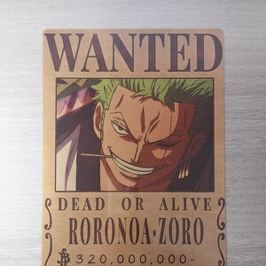 Roronoa Zoro Gold Wanted Metal-poster uit één stuk afbeelding 1