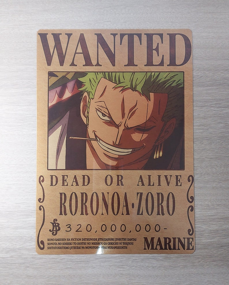 Roronoa Zoro Gold Wanted Metal-poster uit één stuk afbeelding 1