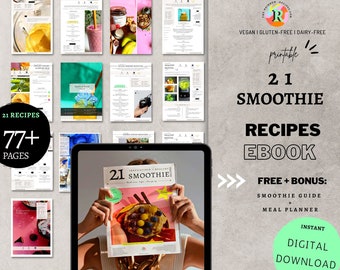 21 Smoothie Bowl Recipes Digital Cookbook, vegan digital recipes, Digital Meal Planner, Plantbased-recipes, Digital Recipe Book, gluten free