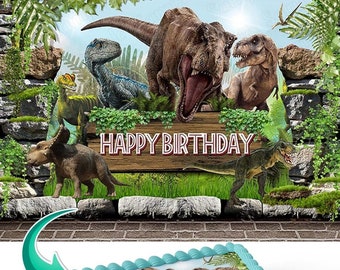 Hoja de decoración para tarta comestible con imagen de dinosaurio Trex World para niños, glaseado personalizado