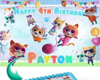 Adorno para tarta comestible con imagen de Super Kitties, hoja personalizada para decoración de fiestas