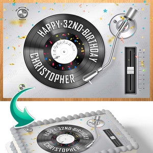 Vinyl Record Turntable Music Edible Image Cake Topper Personalized Sheet Decoration Custom Party Frosting Transfer Fondant