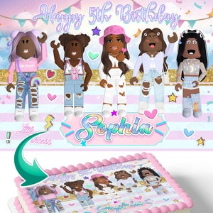 African American Robox Black Girls Princess Edible Image Cake Topper Personalized Sheet Decoration Custom Party Frosting Transfer Fondant