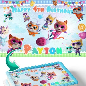 Super Kitties Edible Image Cake Topper Personalized Sheet Decoration Custom Party