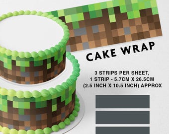 Tiras de glaseado comestible con diseño de jugadores pixelados, impresas, para decorar pasteles, con borde de cinta.