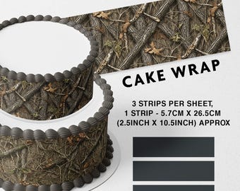 Tiras comestibles de camuflaje para envolver pasteles, lámina de glaseado de camuflaje realista, decoración lateral para caza (juego de 3)