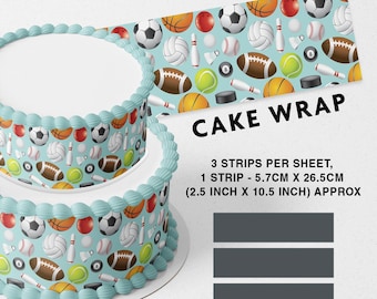 Sports Baseball Basketball Football Edible Icing Printed Cake Wrap Strips Topper Ribbon Border