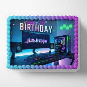 Gamer Desktop Computer PC Boys Girls Image Cake Topper Sheet Custom Icing