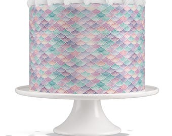 Papel para tartas con estampado de sirena en tonos pastel – Adorno para tartas con diseño de sirena – Decoración para tartas de fiesta de cumpleaños con temática de sirenas – Papel para tartas personalizado