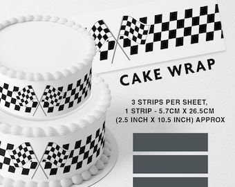 Speed Flag Racing Edible Icing Printed Cake Wrap Strips Topper Ribbon Border