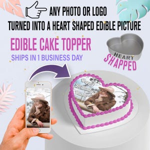 Custom Edible heart shaped photo topper cake frosting Print graduation wedding birthday images sugar