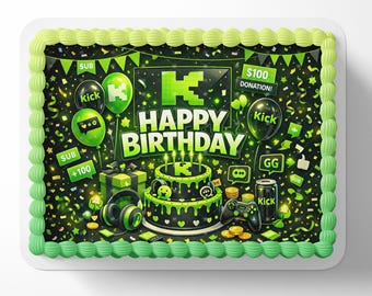 Hoja de decoración para tarta comestible con imagen de Kick Streamers para niños y niñas (HP) con glaseado personalizado