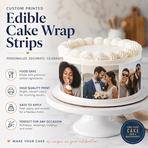 Custom Edible Cake Strips Wraps | Personalized Cake Side Bands | Edible Image Cake Borders | Cake Tier Wrap Decoration | Icing Sheet Strips