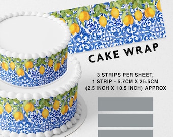 Azulejo comestible de cítricos mediterráneos italianos españoles para tartas, tiras de envoltorio impresas, cinta decorativa, borde