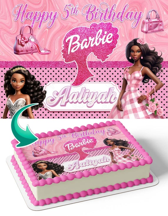 Barby Princess Afro American Edible Image Cake Topper Sheet Custom