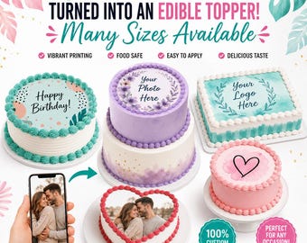 Adorno comestible personalizado para tartas de cumpleaños: imagen personalizada para tarta de cumpleaños, cualquier foto o logotipo. Impresión en lámina comestible personalizada.