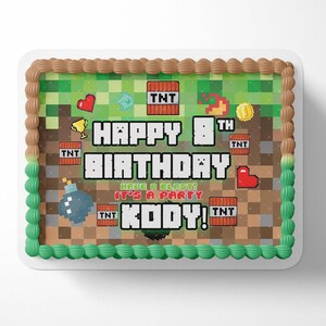 Pixel Style Gamers Edible Image Cake Topper Sheet Custom Icing