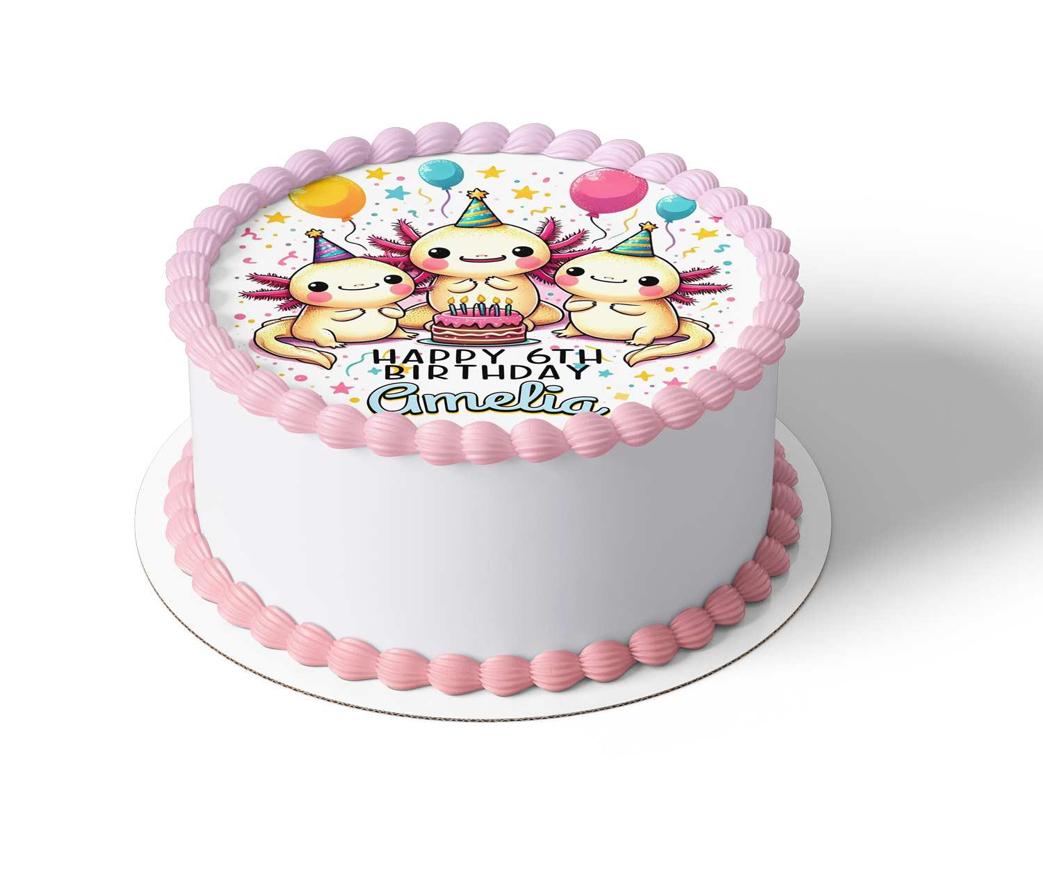 Axolotl Salamander Edible Cake Image Topper Sheet Custom Birthday ...