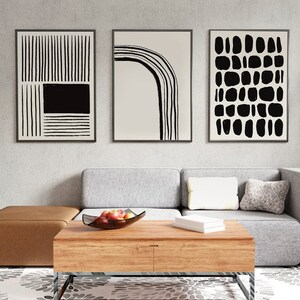 Gallery Wall Art Set Of 3 Prints, Modern Black and Beige Charcoal Art