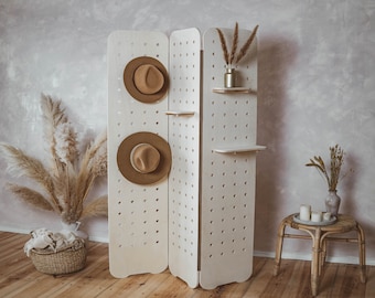 Stylish Plywood Pegboard Screen - Perfect for Organization and Display in Home, Office and Store Folding Screen Modular Shelving RoomDivider