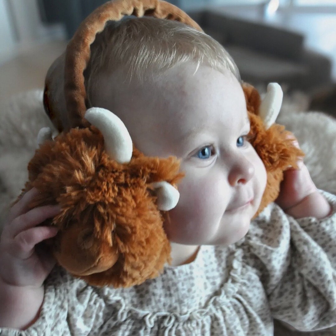 Soft Highland Cow Baby Toddler Ear Muffs, Soft Brown Cow Ear Muffs