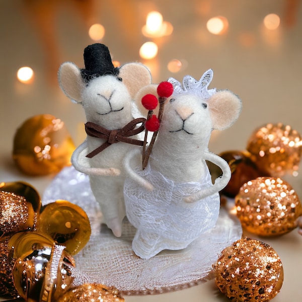 Figurines de couple de souris de mariage de jeunes mariés, décorations de gâteau de mariage de souris, décorations de tour de fromage de mariage, couple de souris de mariage