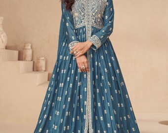 Bridal Designer Heavy Chinon Anarkali Suit Designer Embroidery Work Gown Fancy Pakistani Bridesmaids Outfit Fancy Gown, Dupatta For Women