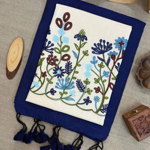 Handmade Khadi Cotton Handloom Saree With Embroidery Aura Cotton Lining Blouse & Latkan