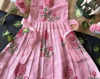 Vestido rosa bordado a mano para niñas, vestido de verano de algodón con estampado floral, vestido infantil estilo cottagecore, conjunto de cumpleaños para niñas pequeñas, ropa de boutique para niñas
