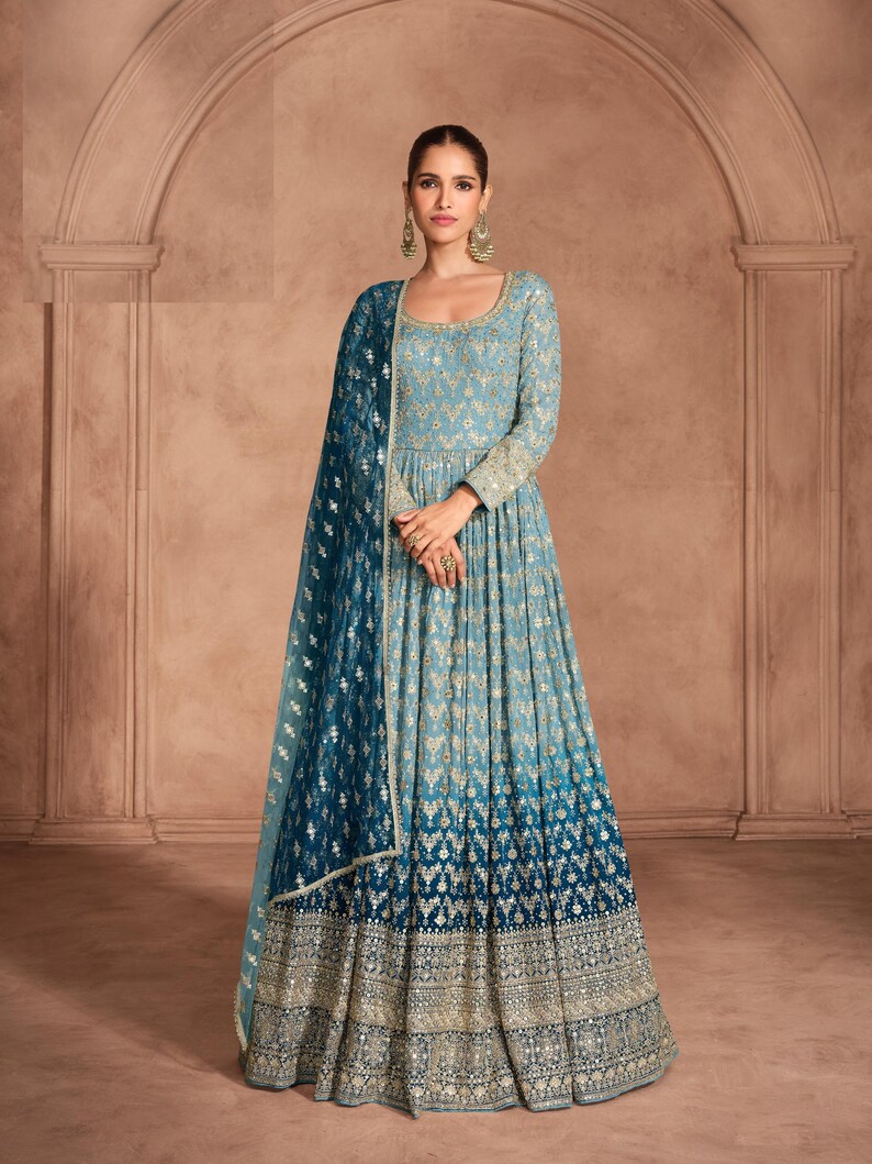 Georgette Pretty Maroon Embellished Wedding Fest Anarkali Suit