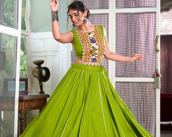 Navratri Latest Stylish Indian Traditional Western Lehenga with Crop Top Readymade Collection for Girls Ready to Wear Western For Navratri