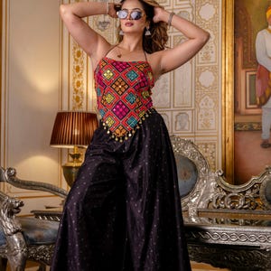 Navratri Latest Stylish Indian Traditional Western Plazzo with Crop Top Readymade Collection for Girls Ready to Wear Western For Navratri