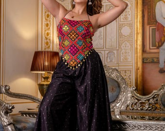 Navratri Latest Stylish Indian Traditional Western Plazzo with Crop Top Readymade Collection for Girls Ready to Wear Western For Navratri