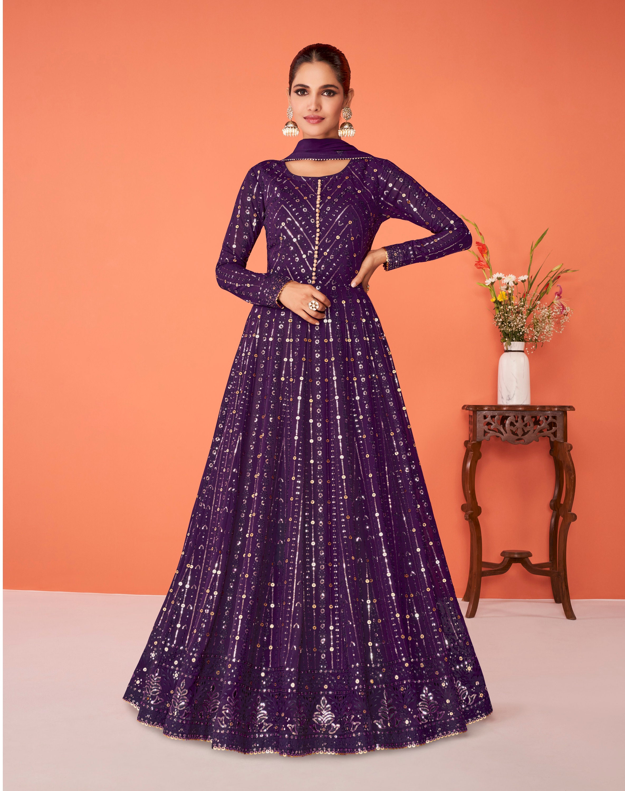 Engagement Ceremony Wear Sewn Full Flared Anarkali Gown - Etsy UK