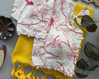 Handmade Khadi Cotton Handloom Saree With Embroidery Aura Cotton Lining Blouse & Latkan