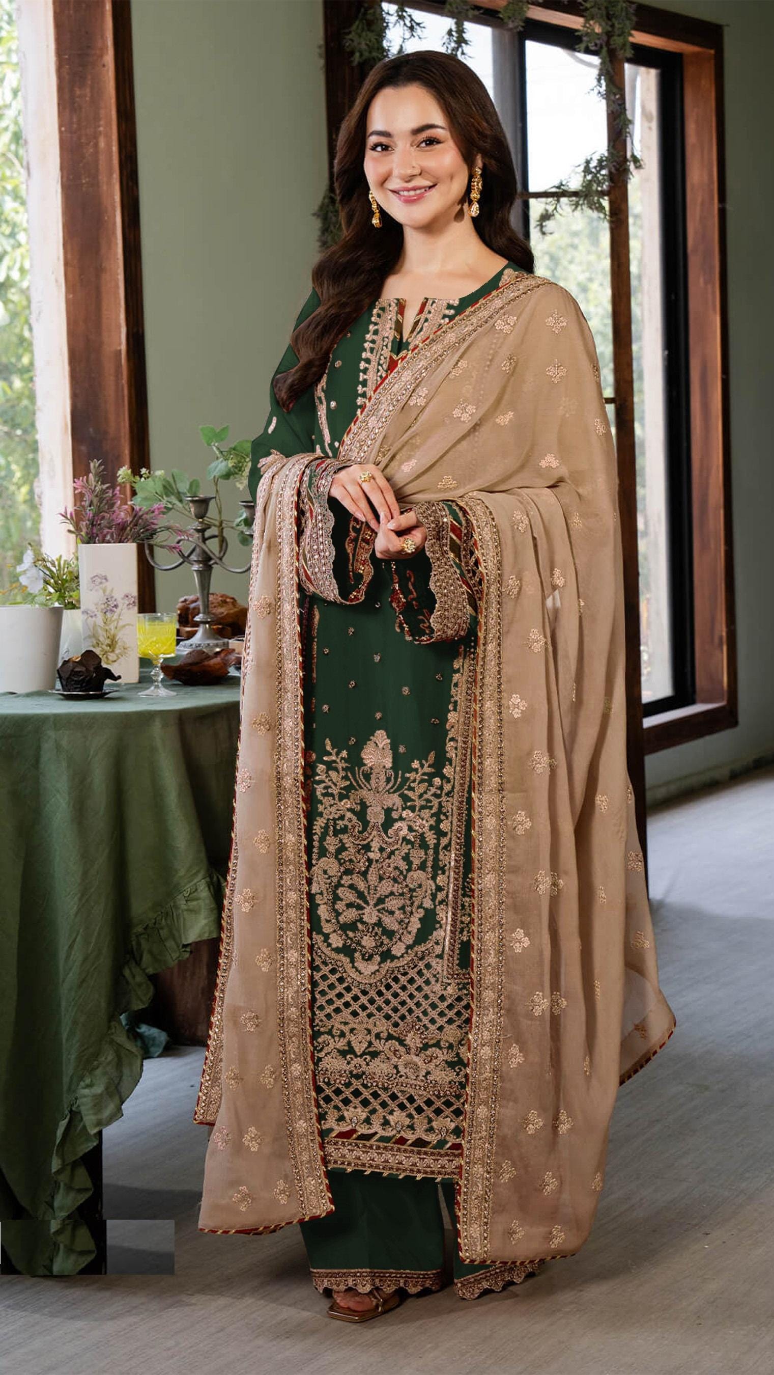 Faux Georgette Pakistani Style Salwar Kameez For Women Heavy Party Wear Pakistani Wedding Dress Indian Ethnic Salwar Kameez With Dupatta