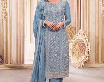 Faux Georgette Pakistani Style Salwar Kameez For Women Heavy Party Wear Pakistani Wedding Dress Indian Ethnic Salwar Kameez With Dupatta