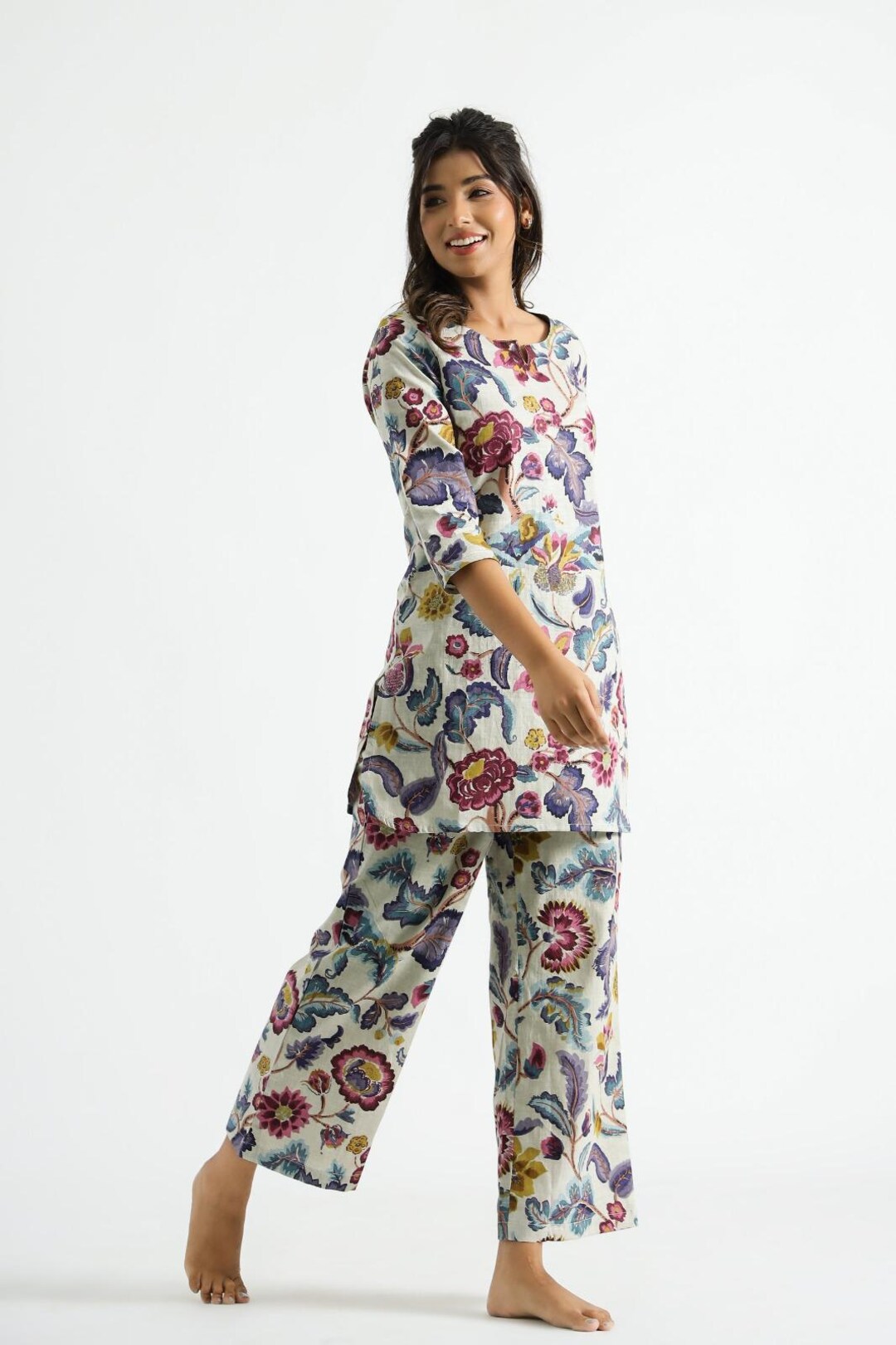 Grey Printed Shirt with Trousers Co-Ord Set