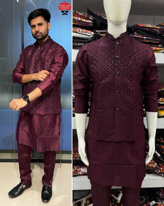 Embroidery Koti Waist Coat Mens Kurta Pajama shalwar Kameez Thobe Pakistani Indian Ramadan Eid Wedding Shaadi Mehendi Etsy Canada